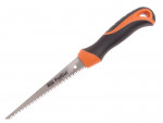 A hand saw with a black and orange ergonomic handle and a narrow, serrated blade labeled ProCut. The tool is designed for precise cutting tasks.