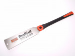 A Bahco ProfCut hand saw with a black and orange ergonomic handle and a straight, silver blade featuring sharp teeth and product branding.