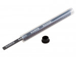 A transparent plastic tube labeled BAHCO contains metal saw blades, with one blade partially extended and the black cap placed beside the tube.