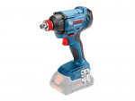 A blue Bosch Professional cordless impact wrench with a black handle and red accents, shown without a battery attached; the battery area is illustrated as a transparent outline.