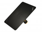 A black rectangular balance board with a textured surface and a cylindrical roller underneath, designed for balance and stability exercises.