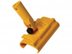 Yellow plastic mop head frame with a curved base and a vertical socket for attaching a handle, featuring a black adjustment knob on the side.