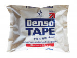 A white package of Denso Tape with bold blue text, labeled The trades choice for anti-corrosion, sealing, and waterproofing. The packaging shows 50mm wide, 10m roll and features a Made in Britain mark with a UK flag.
