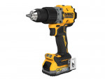 A yellow and black DEWALT cordless power drill with a metal chuck, ergonomic handle, and visible battery pack at the base, labeled as an 18V XR brushless model.