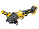 A yellow and black cordless DeWalt angle grinder with a side handle, labeled BRUSHLESS and 20V MAX, designed for cutting and grinding tasks.
