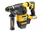 A yellow and black DeWalt cordless rotary hammer drill with a side handle, brushless motor, and a 54V battery slot. The tool features controls and branding on its body.