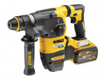 A yellow and black DeWalt cordless rotary hammer drill with a side handle and a 54V XR FLEXVOLT lithium-ion battery attached.,