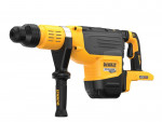 A yellow and black DeWalt brushless cordless rotary hammer drill with a side handle, labeled XR FLEXVOLT on the battery.