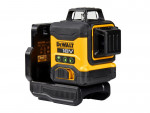 A yellow and black DEWALT self-levelling laser level projecting horizontal and vertical lines, for precision alignment and setting-out work.
