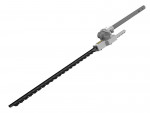 A yellow and black DEWALT cordless hedge trimmer with a double-action reciprocating blade and a rotating rear handle.,