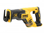 A yellow and black DEWALT cordless reciprocating saw with 18V variable speed and a quick-release blade clamp, for demolition and rough cutting.