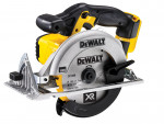 A yellow and black DEWALT cordless circular saw with a 18V motor, an adjustable bevel plate, and a blade guard, for ripping and cross-cutting timber.