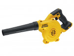 A yellow and black DEWALT cordless leaf blower with 18V variable airflow control and a concentrator nozzle.,