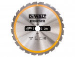 A yellow and black DEWALT cordless circular saw with a motor, an adjustable bevel plate, and a blade guard, for ripping and cross-cutting timber.