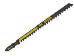 A yellow and black DEWALT cordless jigsaw with orbital action and a variable-speed trigger, for cutting curves and internal shapes.