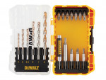 A yellow and black DEWALT cordless drill driver with a keyless chuck and variable-speed trigger, for drilling and screw driving.
