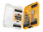 A yellow and black DEWALT cordless drill driver with a keyless chuck and variable-speed trigger, for drilling and screw driving.