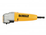 A yellow and black DEWALT cordless right-angle drill with a compact head for drilling in tight spaces between joists and studs.,