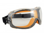 A pair of safety goggles with clear anti-fog lenses and a ventilated PVC frame, offering eye protection against dust and splashes.