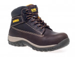 A brown composite safety boot with an anti-slip sole and padded collar, designed for comfort and protection during extended site work.