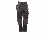 A pair of work trousers featuring stretch panels for ease of movement, suitable for a wide range of outdoor and site work applications.