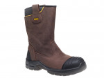 A composite safety boot with an anti-slip sole and padded collar, designed for comfort and protection during extended site work.