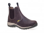 A brown composite safety boot with an anti-slip sole and padded collar, designed for comfort and protection during extended site work.