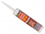 A 280ml cartridge of Everbuild white silicone sealant with a flexible cured finish, for sealing joints around kitchens, bathrooms, and windows.