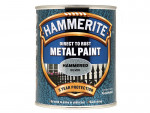 A 750ml tin of Hammerite direct-to-rust hammered-finish metal paint in silver, with a textured decorative surface and built-in rust inhibitor, requiring no primer.