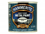 A 250ml tin of Hammerite direct-to-rust hammered-finish metal paint in white, with a textured decorative surface and built-in rust inhibitor, requiring no primer.