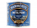 A 750ml tin of Hammerite smooth-finish metal paint in blue, for protecting and decorating metal surfaces.