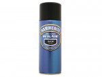 A 400ml tin of Hammerite satin-finish metal paint in black, for protecting and decorating metal surfaces.