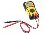 A Stanley digital multimeter with probes for measuring voltage, current, and resistance in electrical circuits.