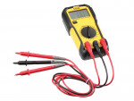 A Stanley digital multimeter with probes for measuring voltage, current, and resistance in electrical circuits.