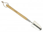 A trowel with a polished steel blade and an ergonomic handle, for applying and finishing mortar, plaster, and adhesive.