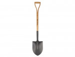 A short-handled rounded-bladed spade with a steel blade and a wooden or fibreglass shaft, for general digging work.