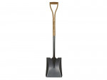 A short-handled square-bladed spade with a steel blade and a wooden or fibreglass shaft, for general digging work.