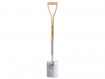 A short-handled square-bladed spade with a steel blade and a wooden or fibreglass shaft, for general digging work.