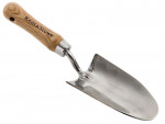 A trowel with a polished steel blade and an ergonomic handle, for applying and finishing mortar, plaster, and adhesive.