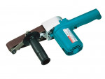 A teal and black Makita corded orbital sander with a 240V motor and a dust extraction bag, for surface preparation and finishing work.