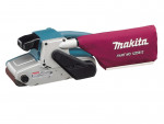 A teal and black Makita corded belt sander with a 240V motor and a dust extraction bag, for surface preparation and finishing work.