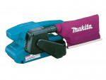 A teal and black Makita corded belt sander with a 240V motor and a dust extraction bag, for surface preparation and finishing work.