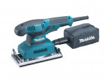 A teal and black Makita corded orbital sander with a 240V motor and a dust extraction bag, for surface preparation and finishing work.