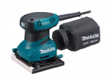 A teal and black Makita corded orbital sander with a 240V motor and a dust extraction bag, for surface preparation and finishing work.