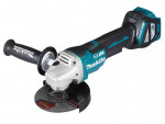 A teal and black Makita cordless angle grinder with a 18V motor, a side handle, and a wheel guard, for grinding, cutting, and surface preparation.