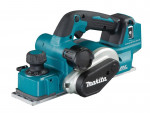 A teal and black Makita power planer with 18V a rebating depth stop, for smoothing and dimensioning timber boards.