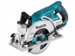 A teal and black Makita cordless circular saw with a 36V motor, an adjustable bevel plate, and a blade guard, for ripping and cross-cutting timber.