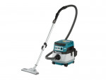 A teal and black Makita cordless leaf blower with 36V variable airflow control and a concentrator nozzle.,