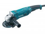 A teal and black Makita corded angle grinder with a 110V motor, a side handle, and a wheel guard, for grinding, cutting, and surface preparation.