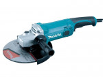 A teal and black Makita corded angle grinder with a 240V motor, a side handle, and a wheel guard, for grinding, cutting, and surface preparation.